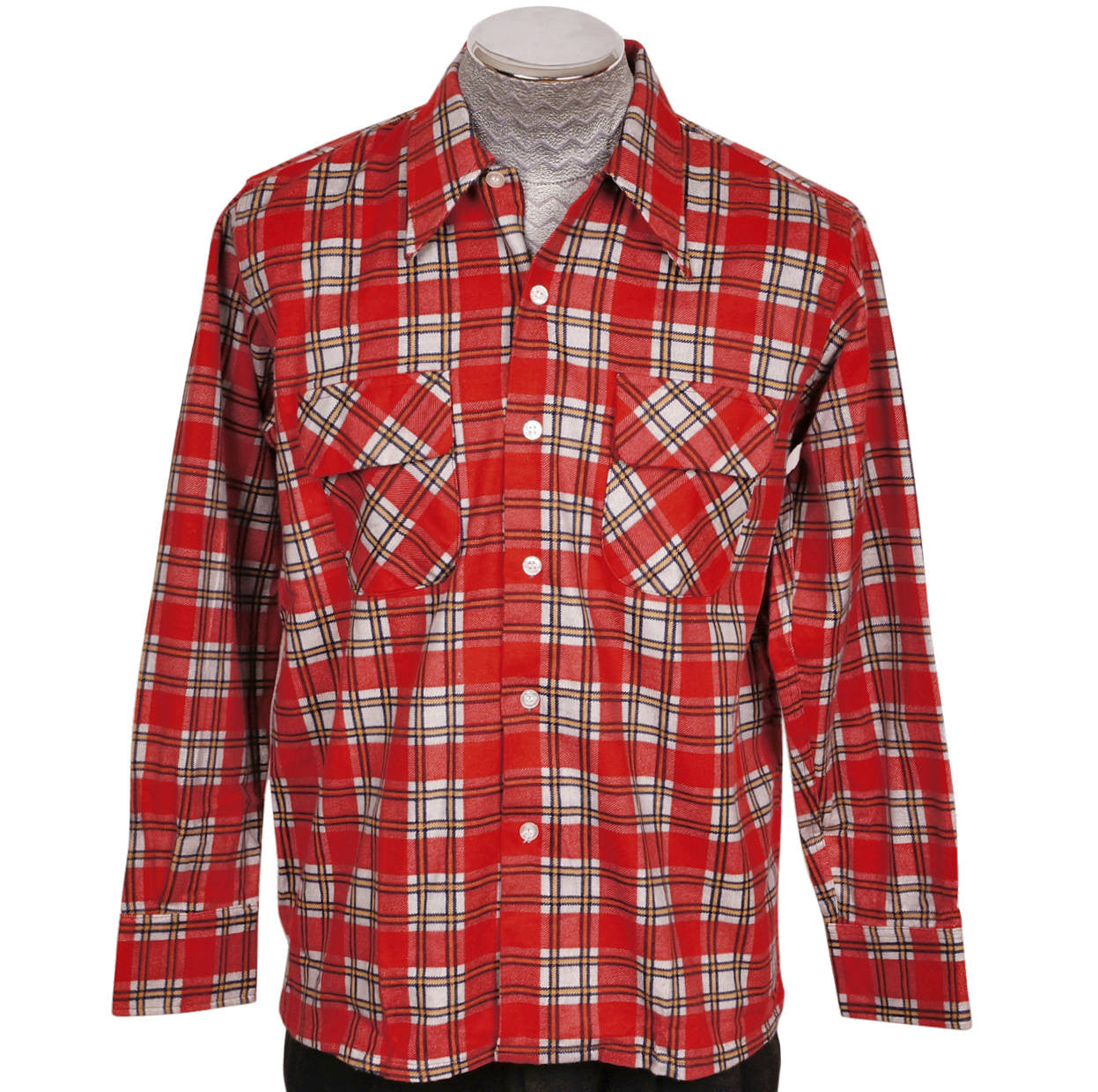 Vintage Mens Cotton Flannel Shirt 1960s Rockabilly Red Plaid Chandler  Unused M